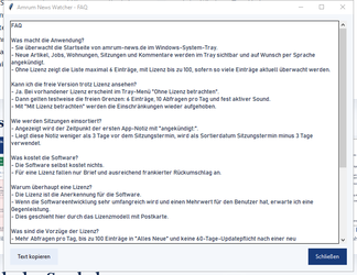 Lokales FAQ-Fenster der App