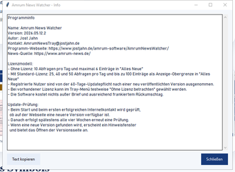 Lokales Info-Fenster der App