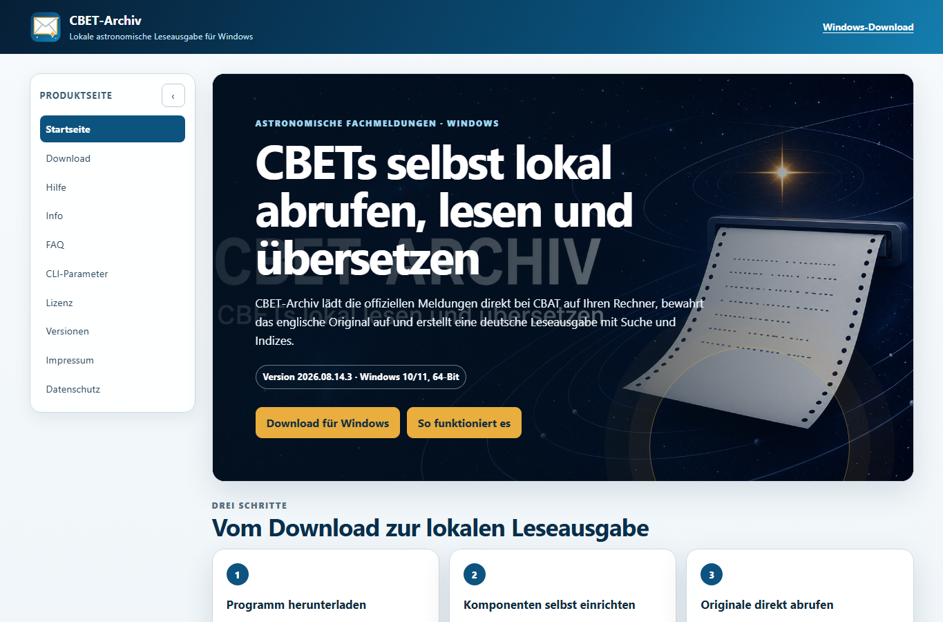 Screenshot: CBET-Archiv