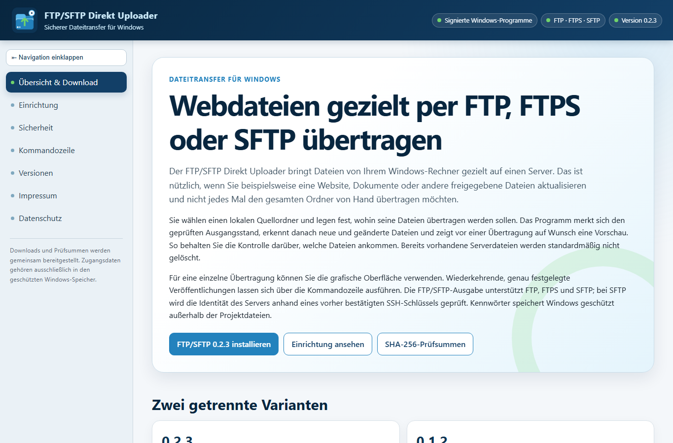 Screenshot: FTP/SFTP Direkt Uploader