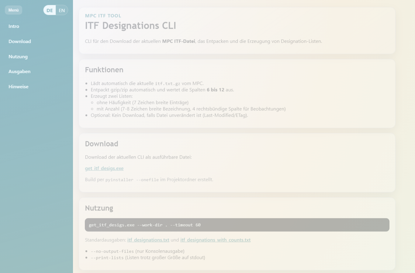 Screenshot: ITF Designations CLI