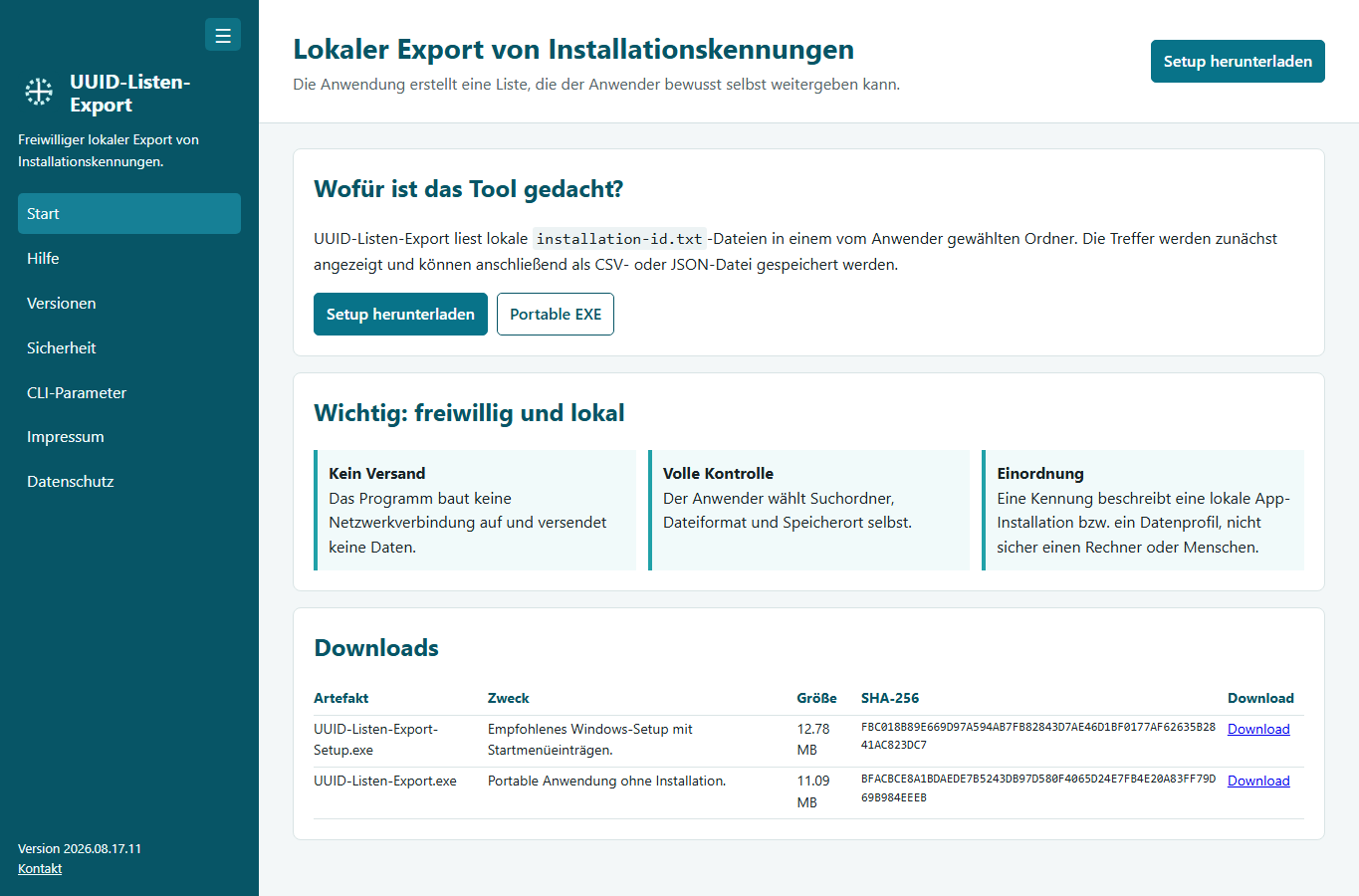 Screenshot: UUID-Listen-Export