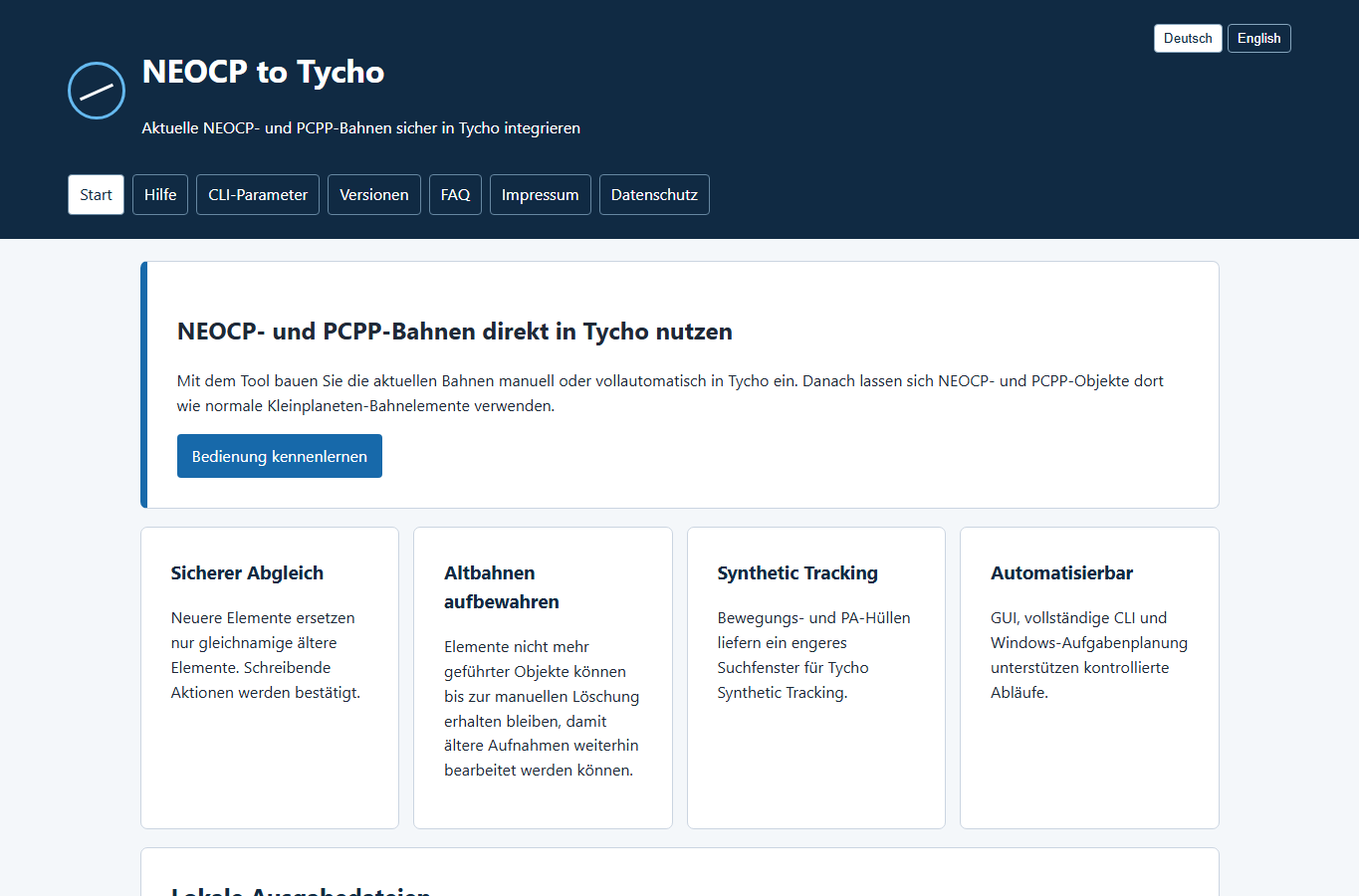 Screenshot: NEOCP to Tycho