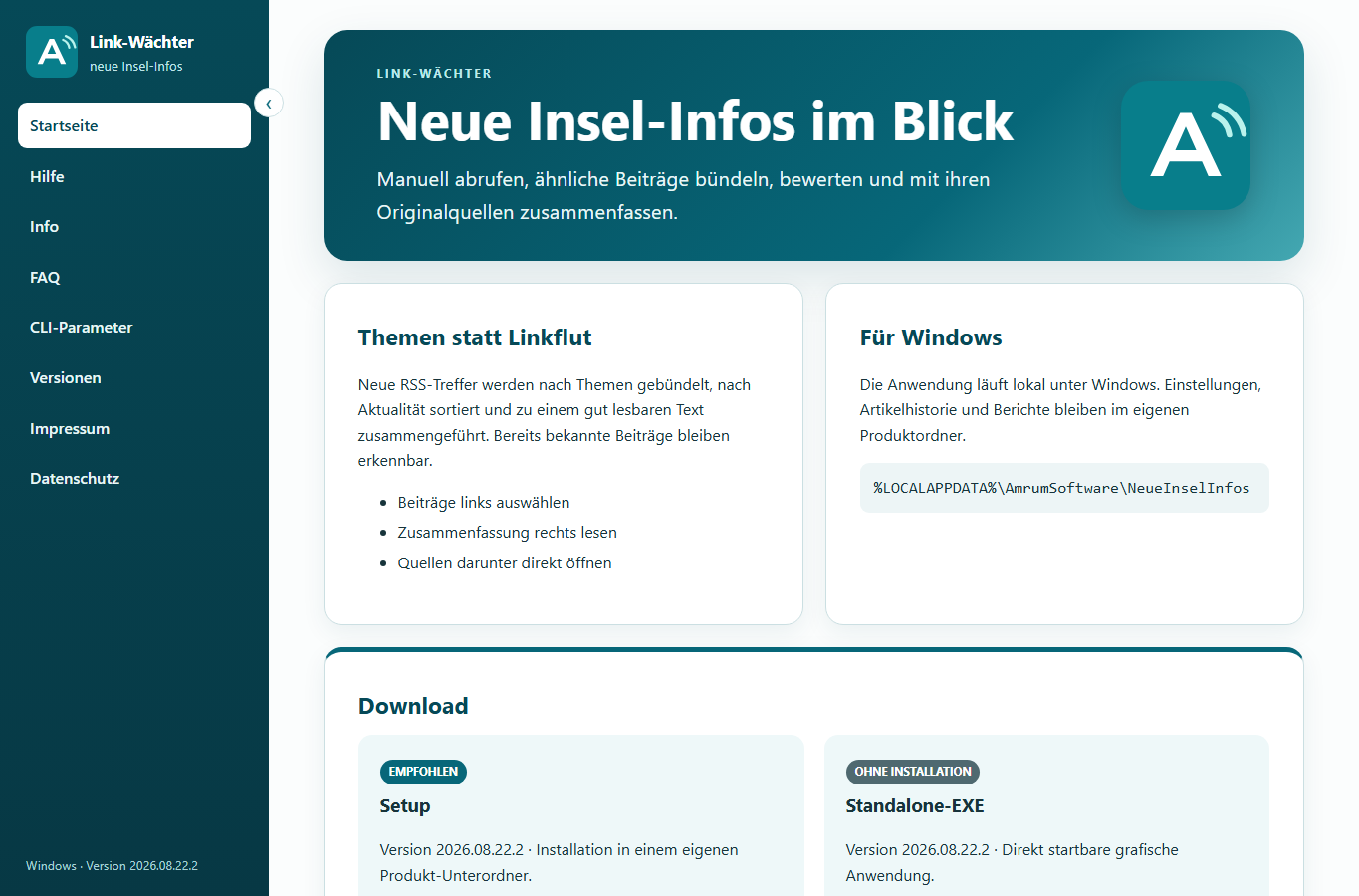 Screenshot: Link-Wächter – neue Insel-Infos