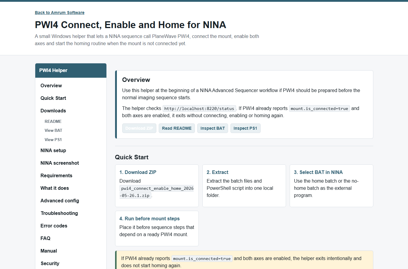 Screenshot: PWI4 Connect