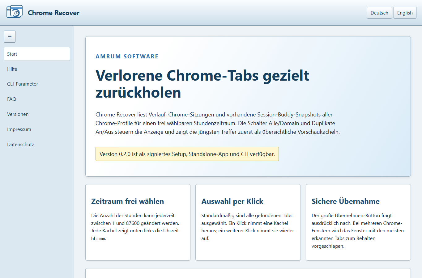 Screenshot: Start · Chrome Recover