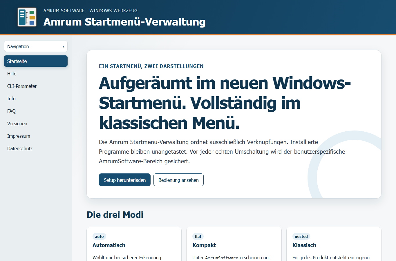 Screenshot: Amrum Startmenü-Verwaltung