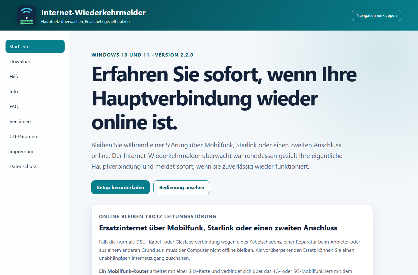 Screenshot: Internet back