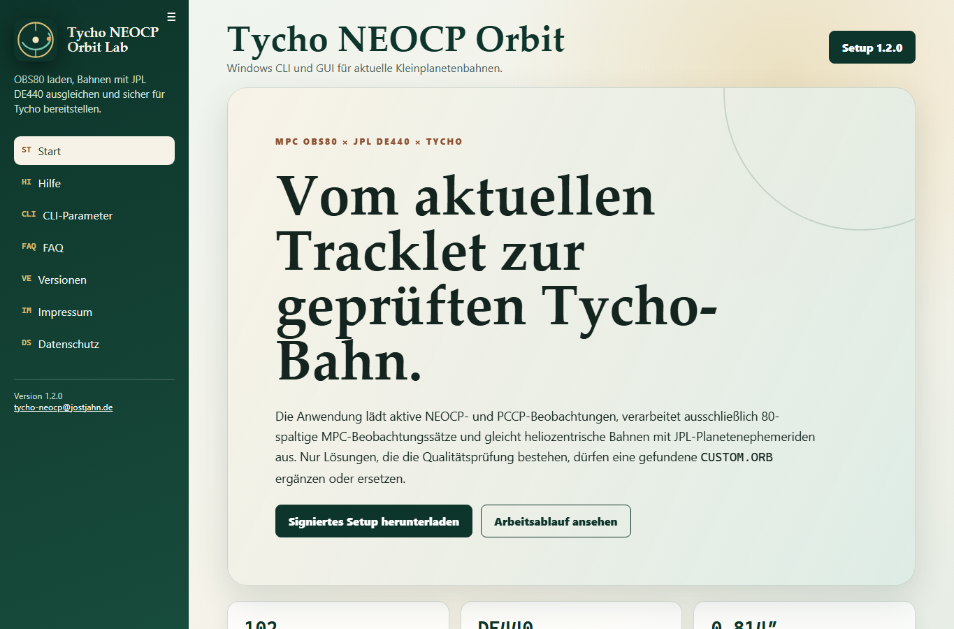 Screenshot: Tycho NEOCP Orbit
