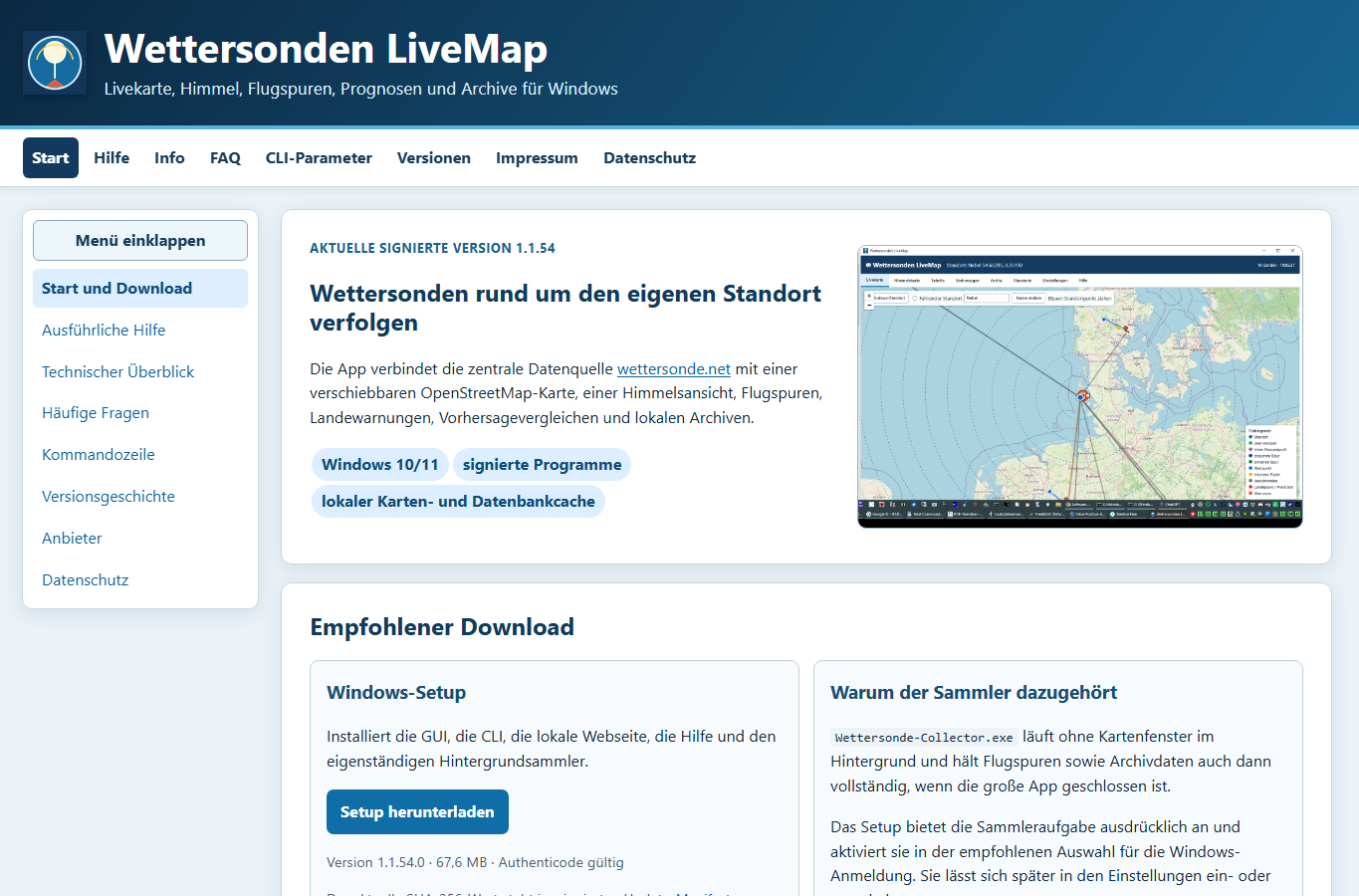 Screenshot: Wettersonden LiveMap